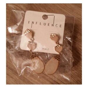 Influence brand druzy drusy look gold tone long dangle drop earrings dressy NEW